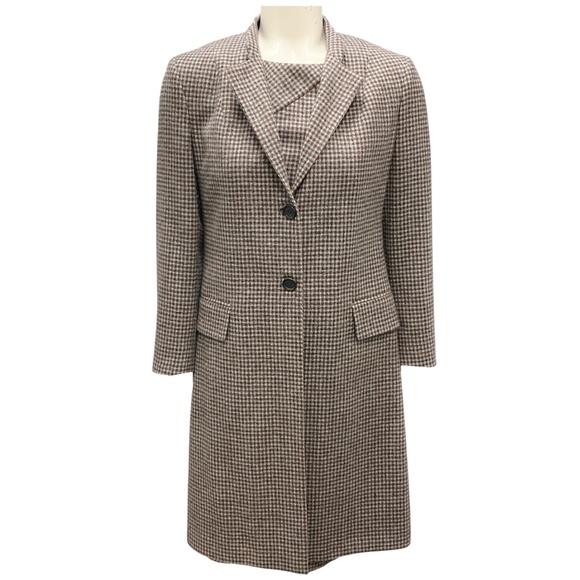 KITON BEIGE / BROWN MULTI WOOL PLAID COAT AND DRESS TWO-PIECE SET - Picture 1 of 9